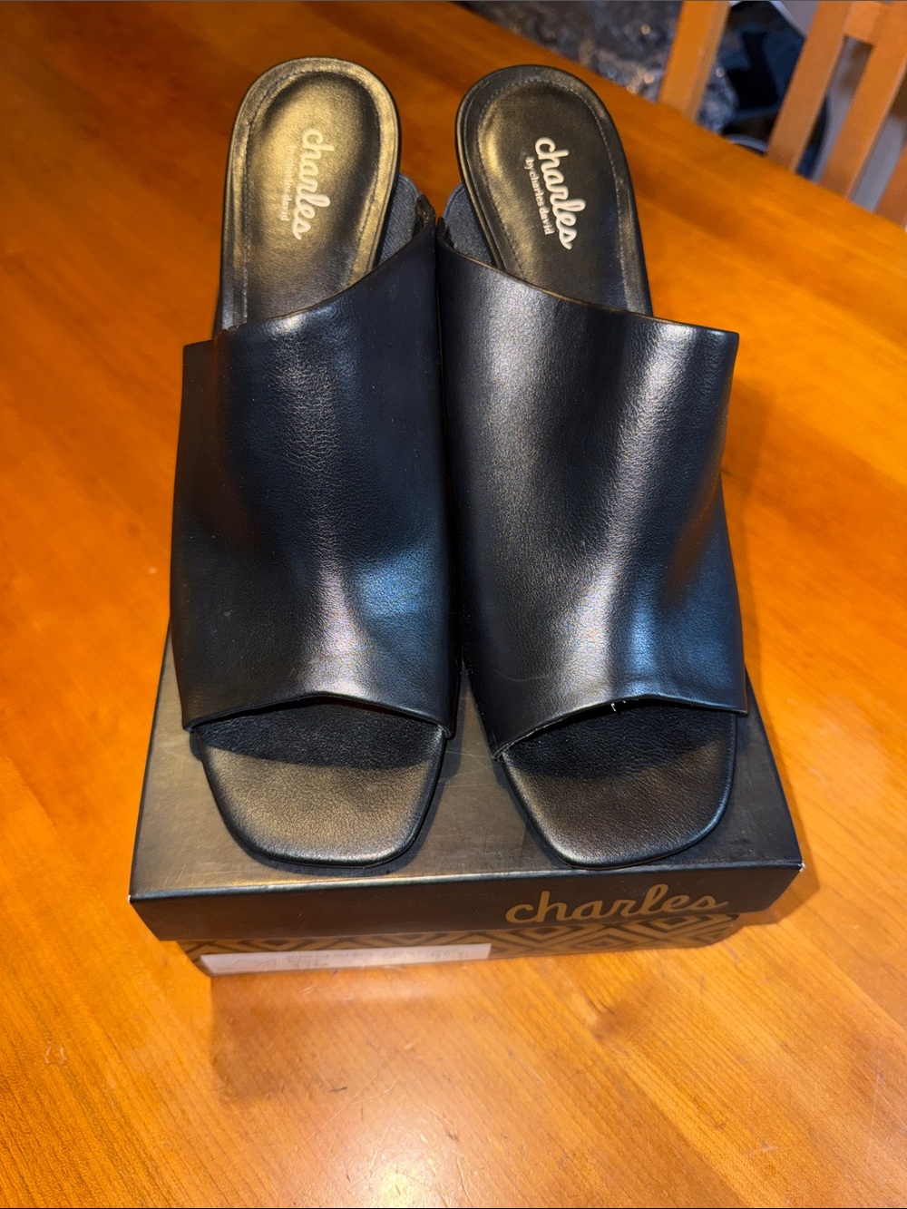 Charles by Charles David Black Leather Slide Mules